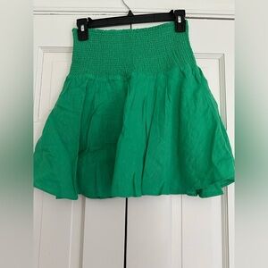 J Crew Smocked Waist Green Linen Mini Skirt S
